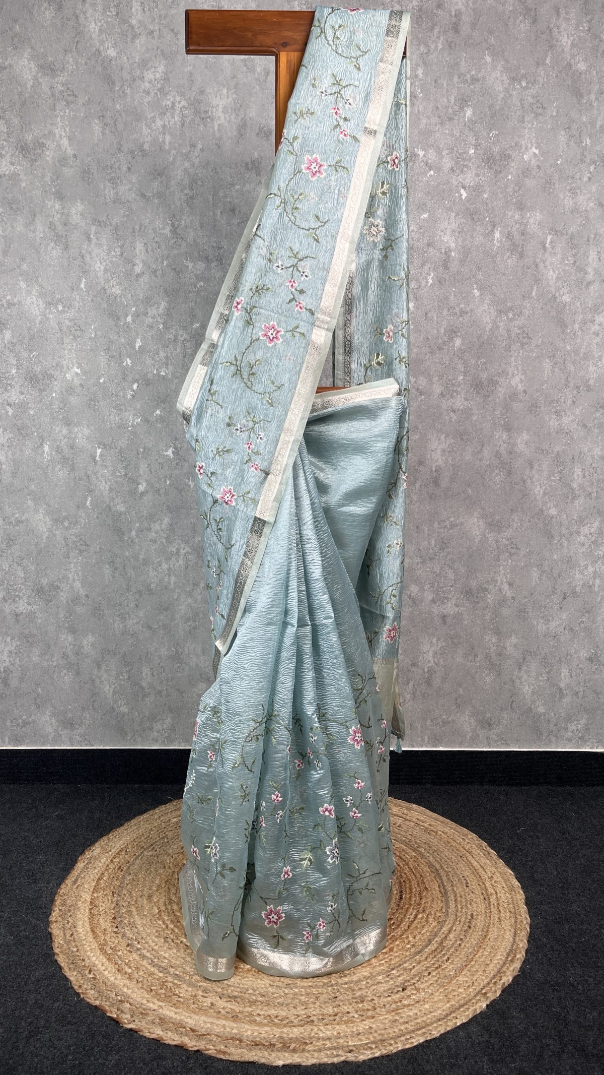 SEMI ORGANZA CROSS STITCH EMBROIDERY SAREE