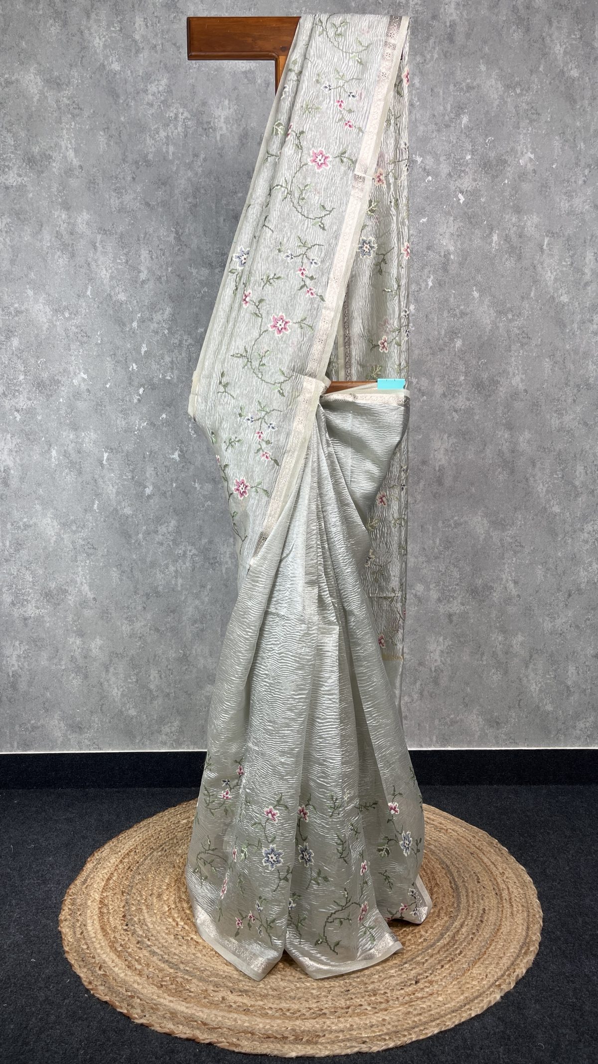 SEMI ORGANZA CROSS STITCH EMBROIDERY SAREE
