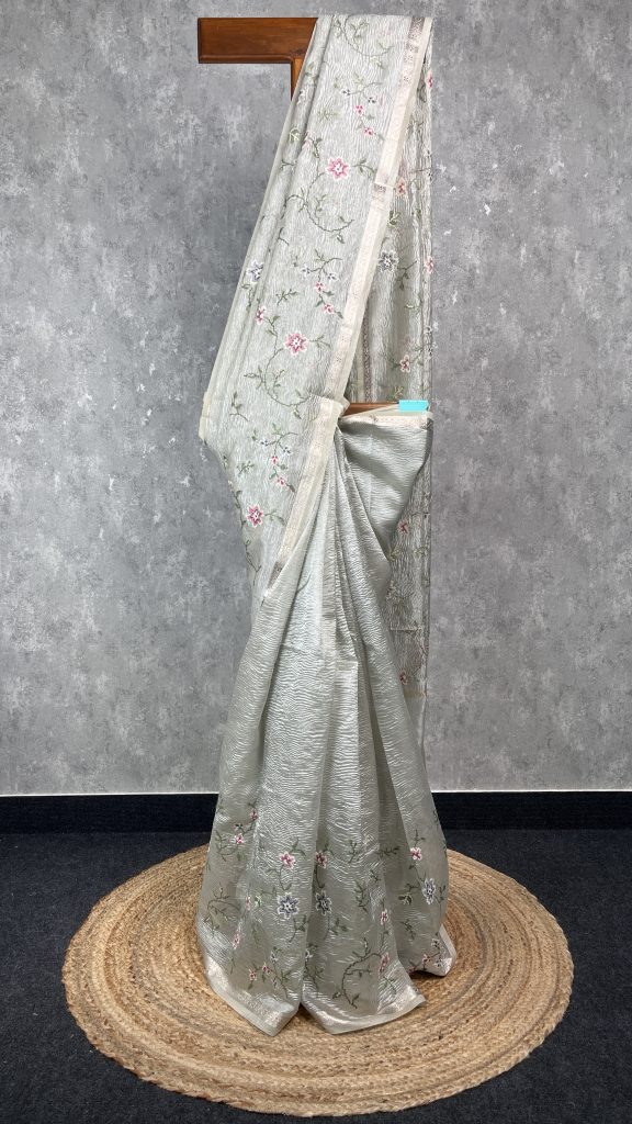 SEMI ORGANZA CROSS STITCH EMBROIDERY SAREE