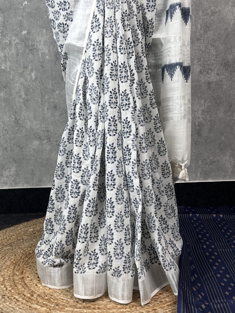 SEMI LINEN PRINTED SAREE - Image 3
