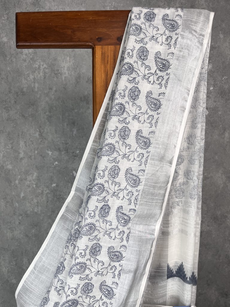SEMI LINEN PRINTED SAREE - Image 2
