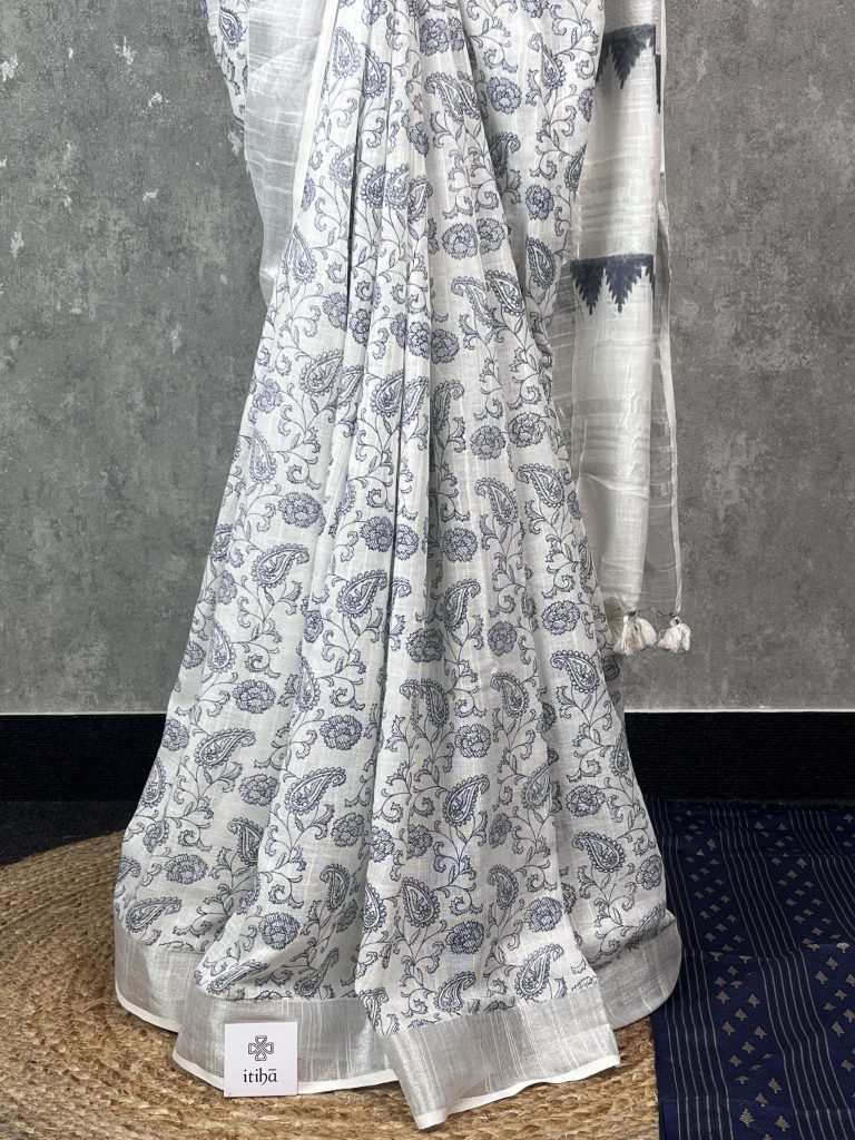 SEMI LINEN PRINTED SAREE - Image 3