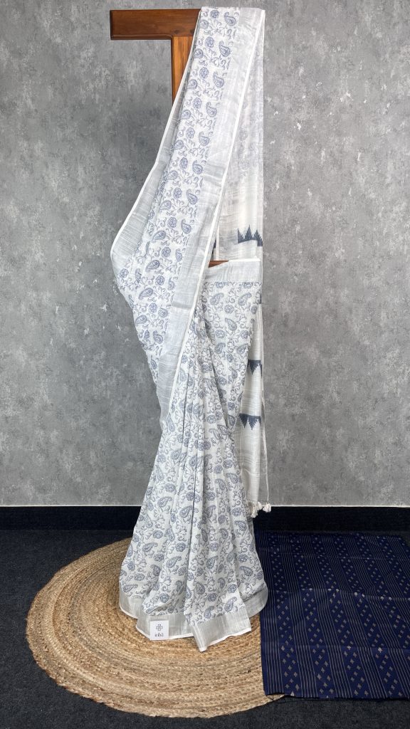 SEMI LINEN PRINTED SAREE