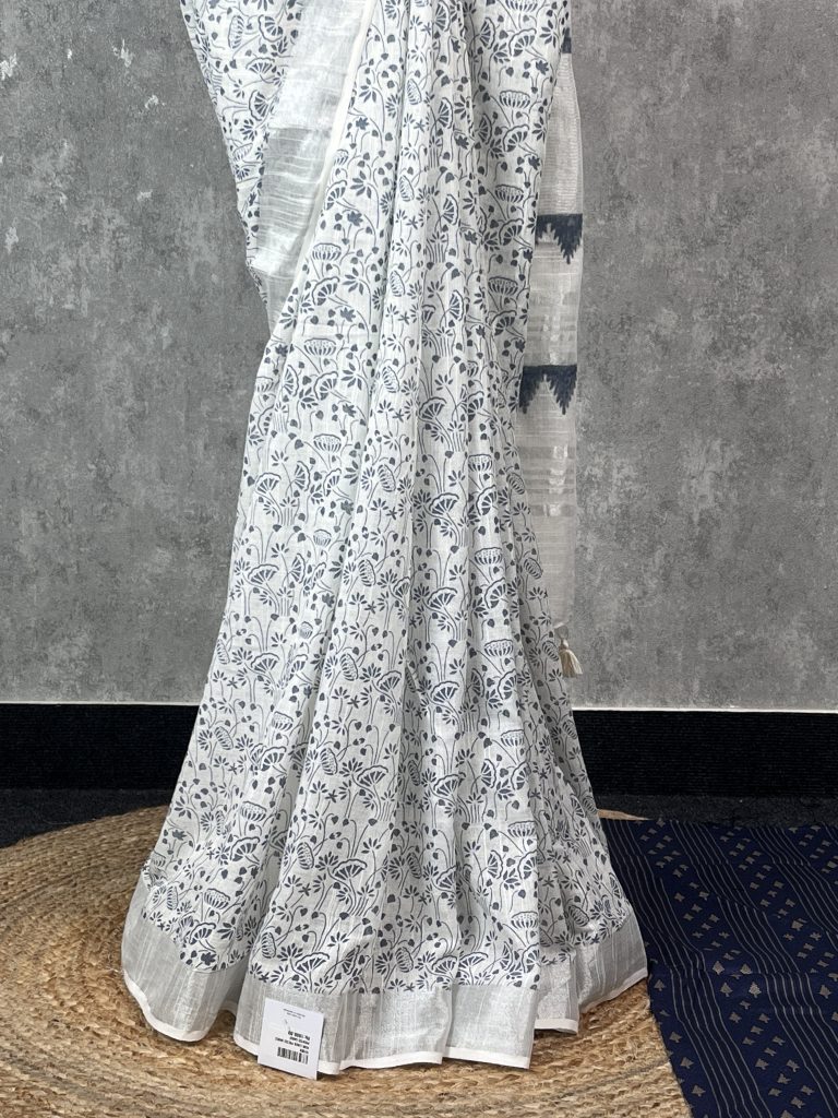 SEMI LINEN PRINTED SAREE - Image 3
