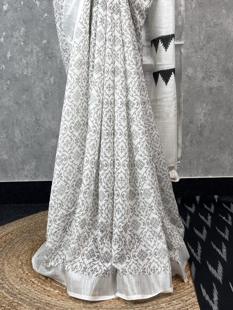 SEMI LINEN PRINTED SAREE - Image 3