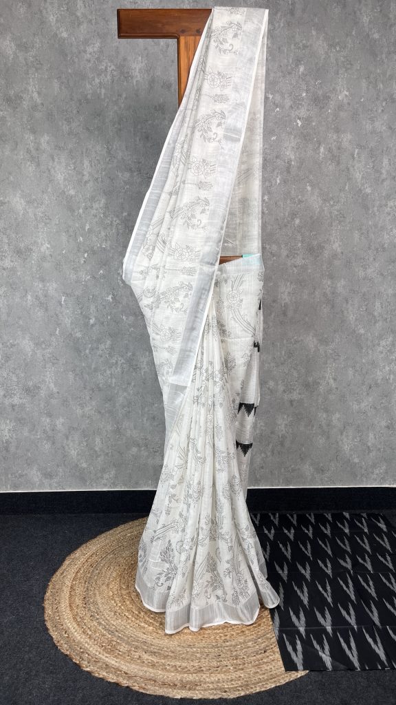SEMI LINEN PRINTED SAREE