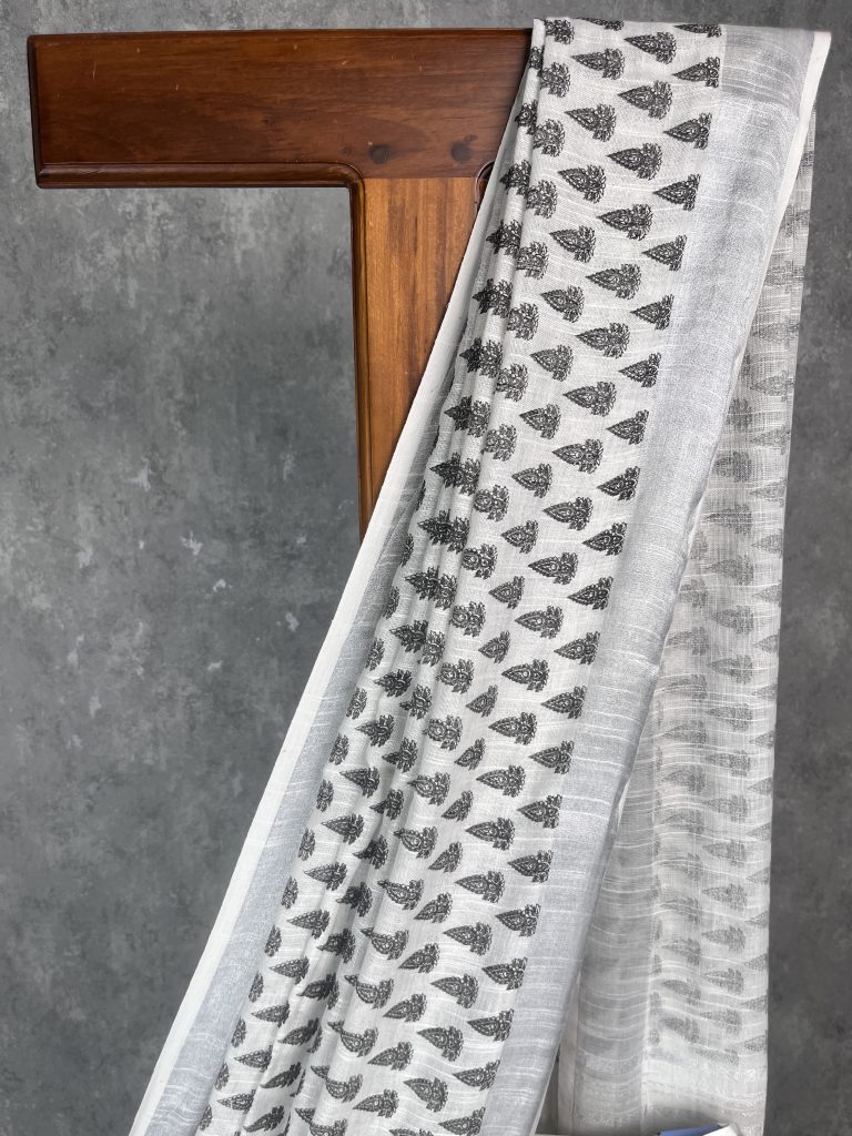 SEMI LINEN PRINTED SAREE - Image 2