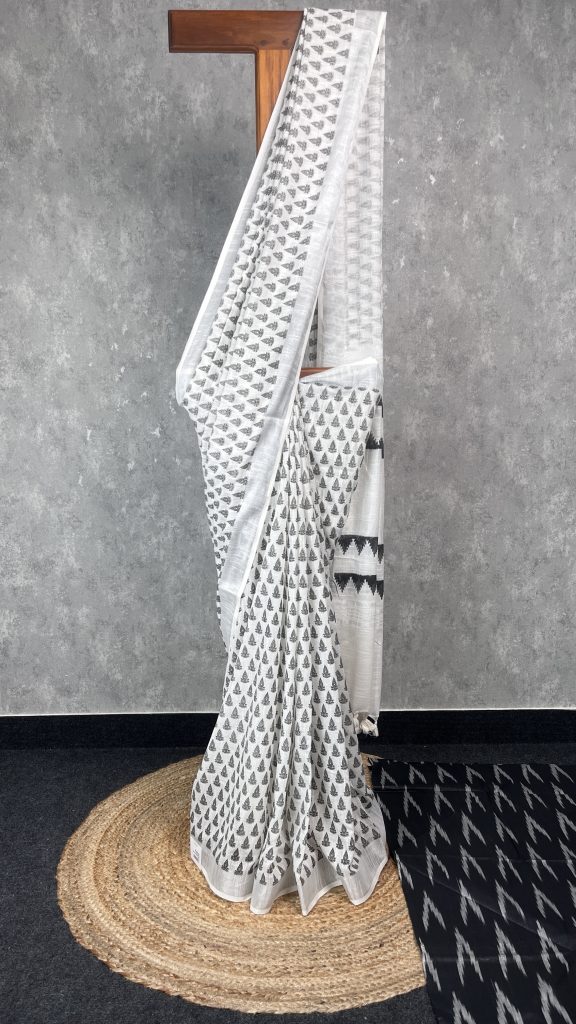 SEMI LINEN PRINTED SAREE