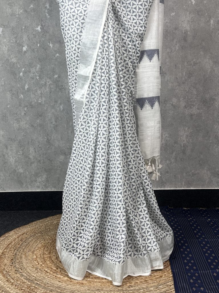 SEMI LINEN PRINTED SAREE - Image 3