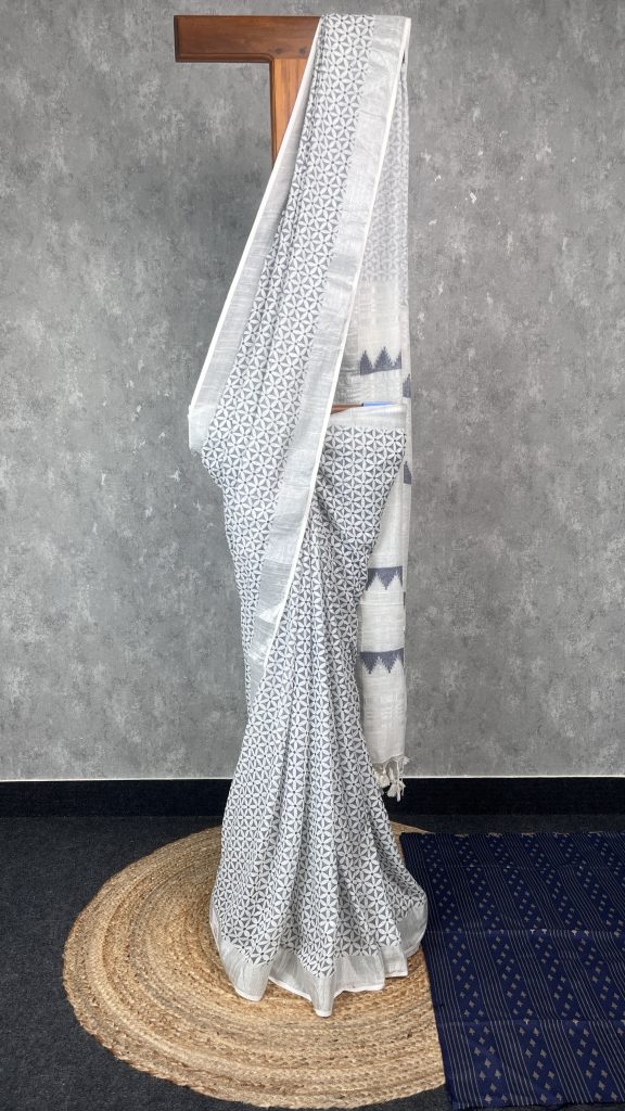 SEMI LINEN PRINTED SAREE