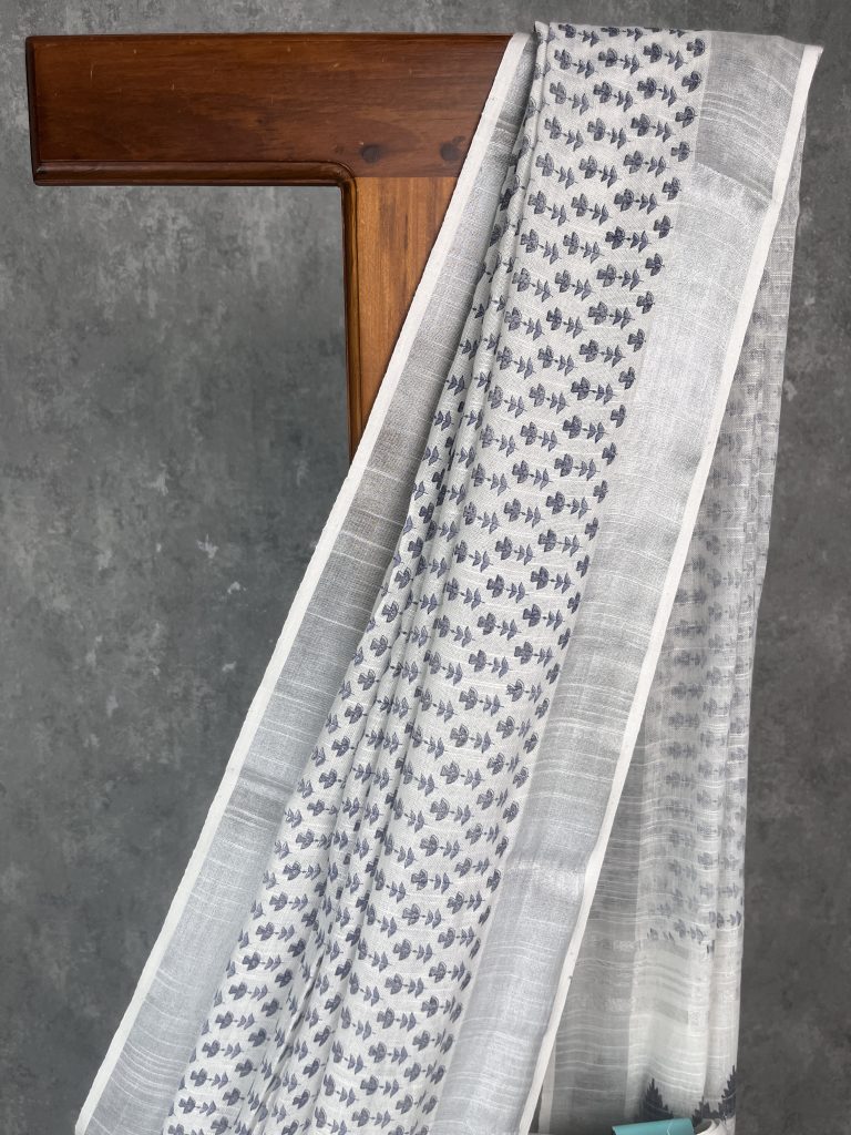 SEMI LINEN PRINTED SAREE - Image 2
