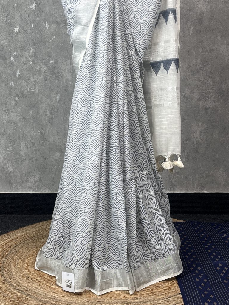SEMI LINEN PRINTED SAREE - Image 3