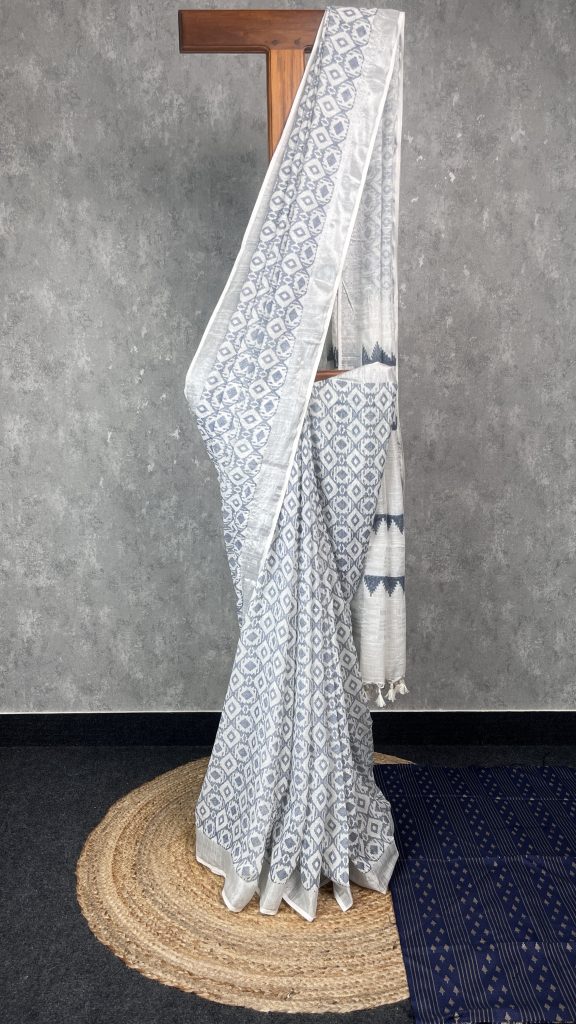 SEMI LINEN PRINTED SAREE