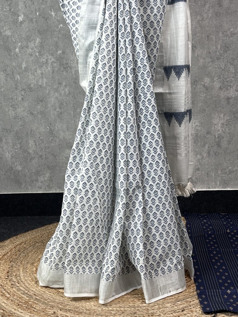SEMI LINEN PRINTED SAREE - Image 3