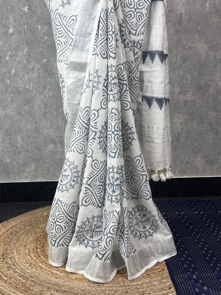 SEMI LINEN PRINTED SAREE - Image 3