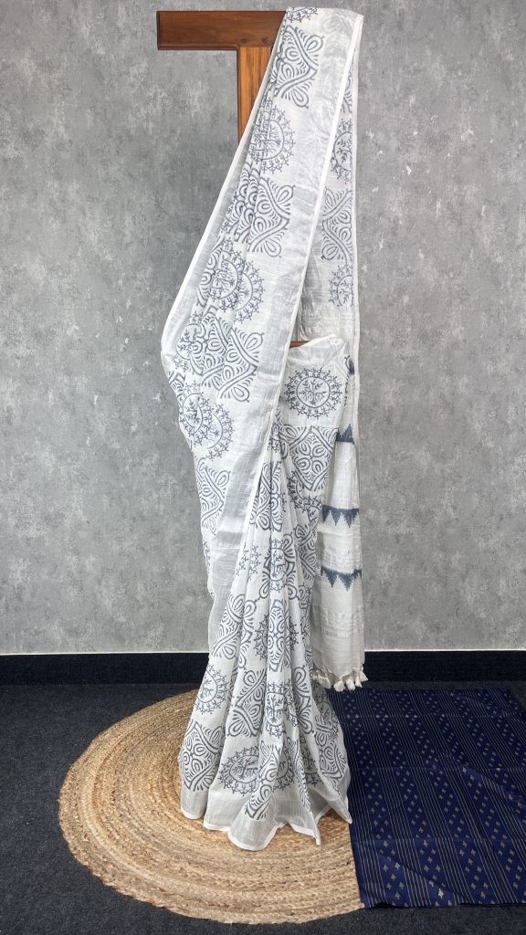 SEMI LINEN PRINTED SAREE