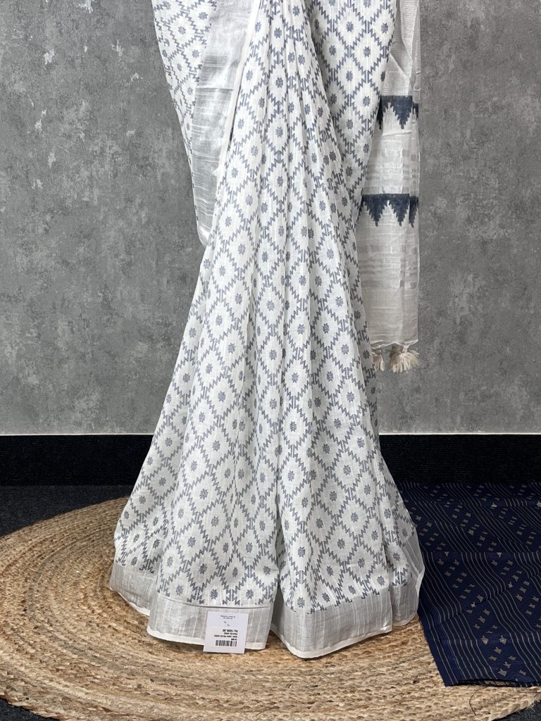 SEMI LINEN PRINTED SAREE - Image 3