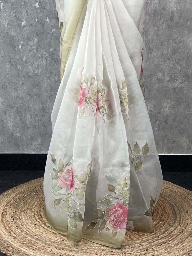 SEMI ORGANZA DIGITAL PRINT EMBROIDERY SAREE - Image 2