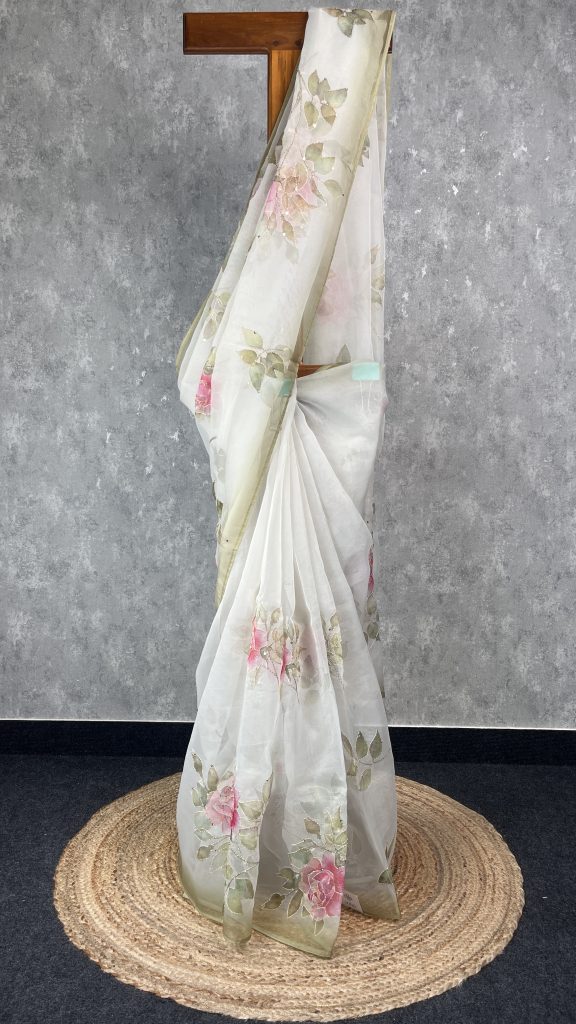 SEMI ORGANZA DIGITAL PRINT EMBROIDERY SAREE