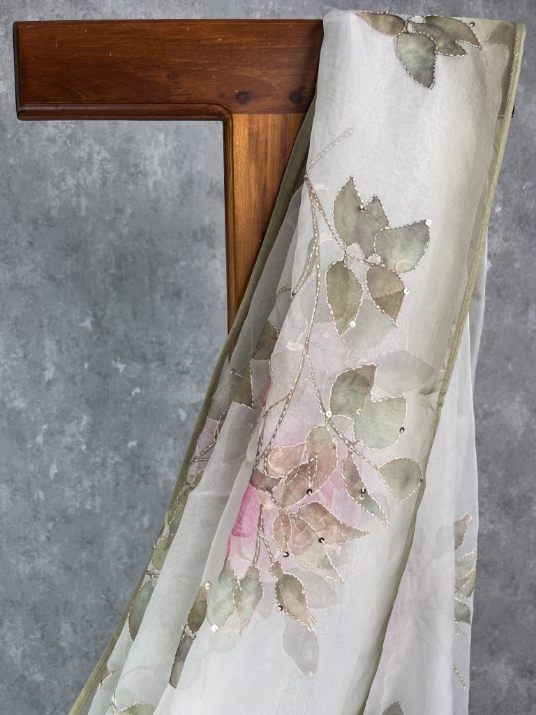 SEMI ORGANZA DIGITAL PRINT EMBROIDERY SAREE - Image 3