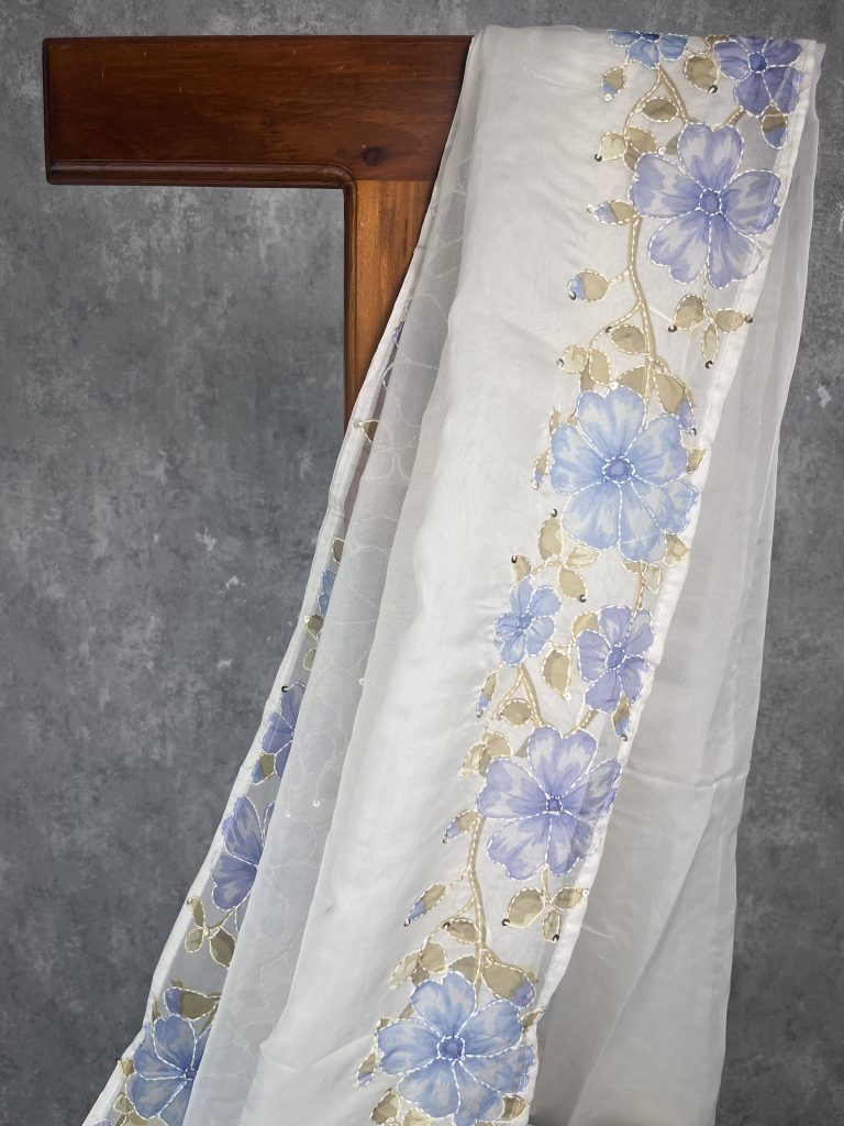 SEMI ORGANZA KANTHA STITCHED EMBROIDERY SAREE - Image 2