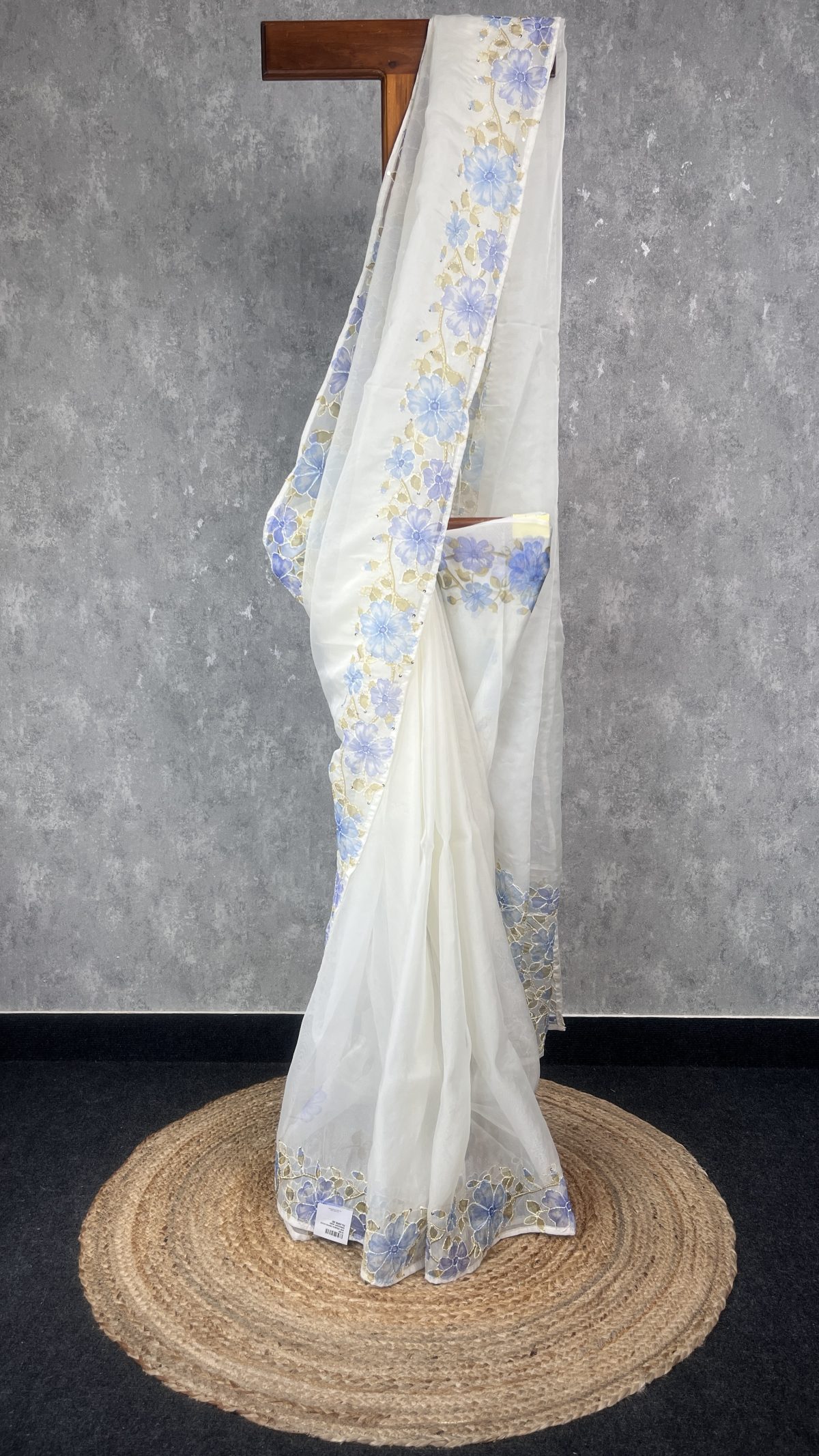 SEMI ORGANZA KANTHA STITCHED EMBROIDERY SAREE