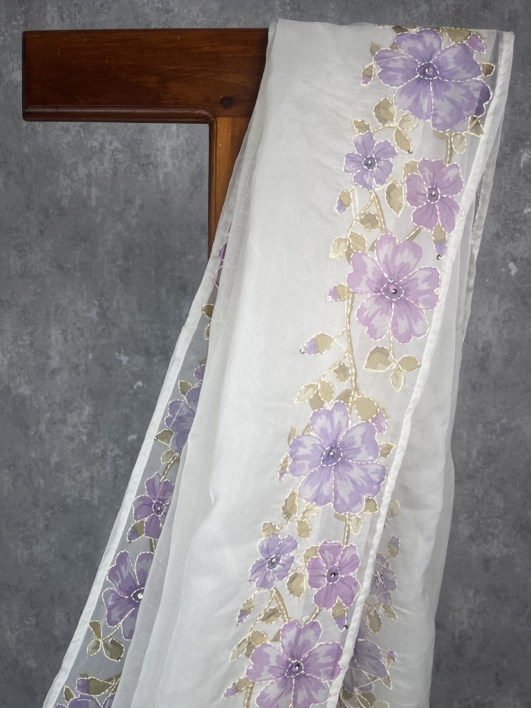 SEMI ORGANZA KANTHA STITCH EMBROIDERY SAREE - Image 2