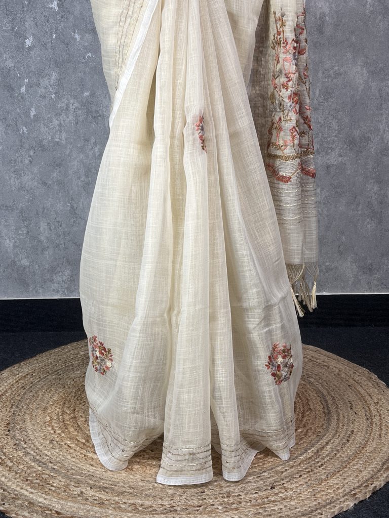 SEMI LINEN EMBROIDERY SAREE - Image 2