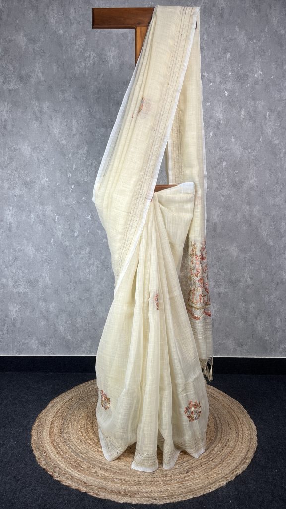 SEMI LINEN EMBROIDERY SAREE