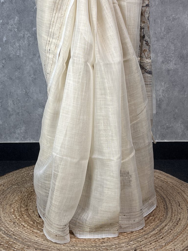 SEMI LINEN EMBROIDERY SAREE - Image 3