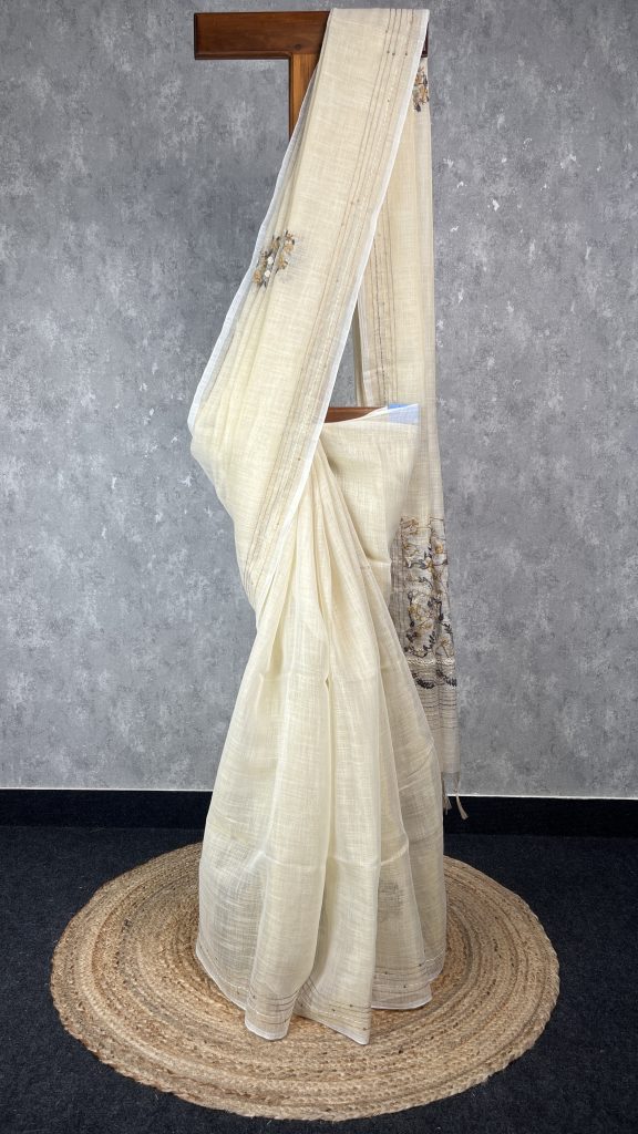 SEMI LINEN EMBROIDERY SAREE