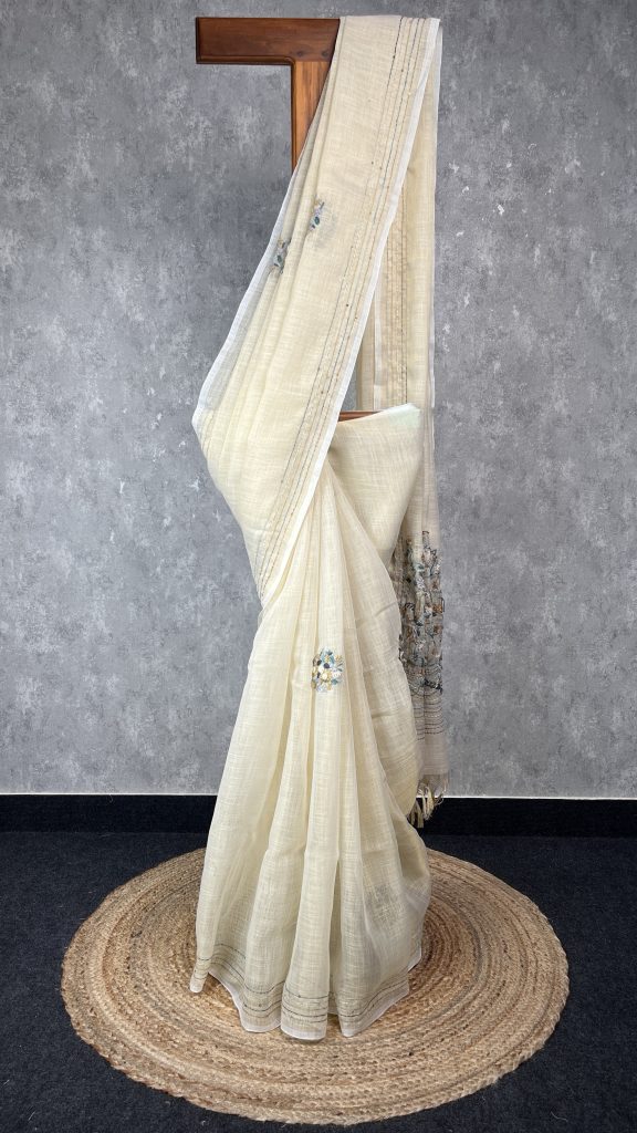 SEMI LINEN EMBROIDERY SAREE