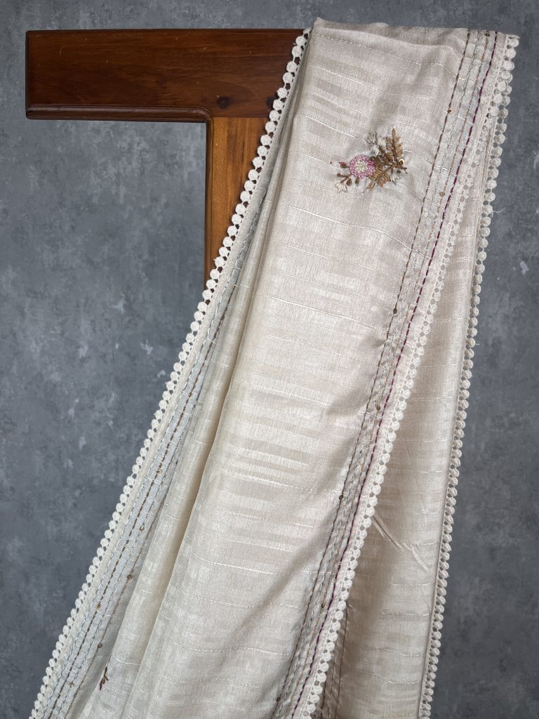 SEMI TUSSAR EMBROIDERY SAREE - Image 2