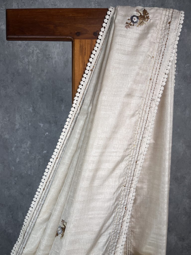 SEMI TUSSAR EMBROIDERY SAREE - Image 2