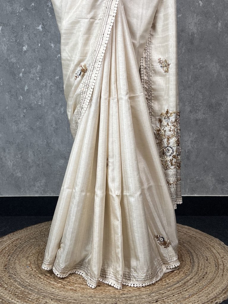 SEMI TUSSAR EMBROIDERY SAREE - Image 3