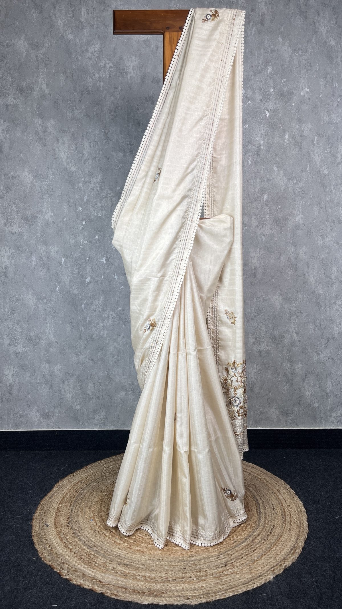 SEMI TUSSAR EMBROIDERY SAREE