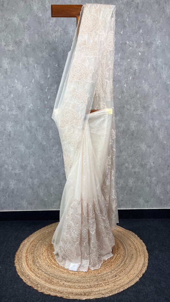 SEMI ORGANZA TISSUE  APPLIQUE SAREE