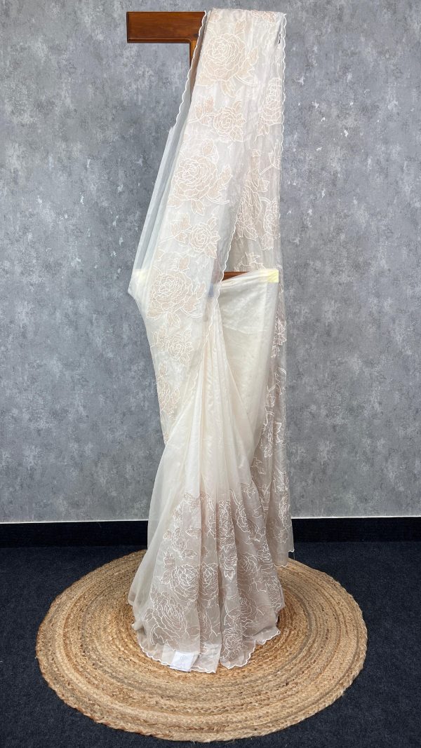 SEMI ORGANZA TISSUE  APPLIQUE SAREE