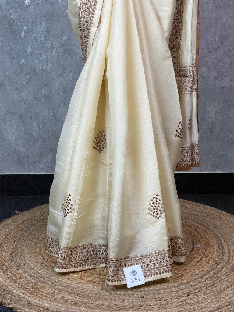 SEMI TUSSAR EMBROIDERY SAREE - Image 3