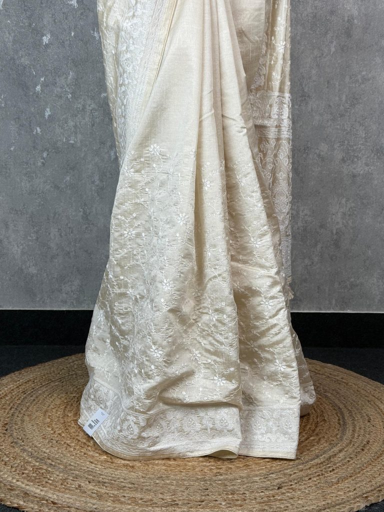 SEMI TUSSAR EMBROIDERY SAREE - Image 3