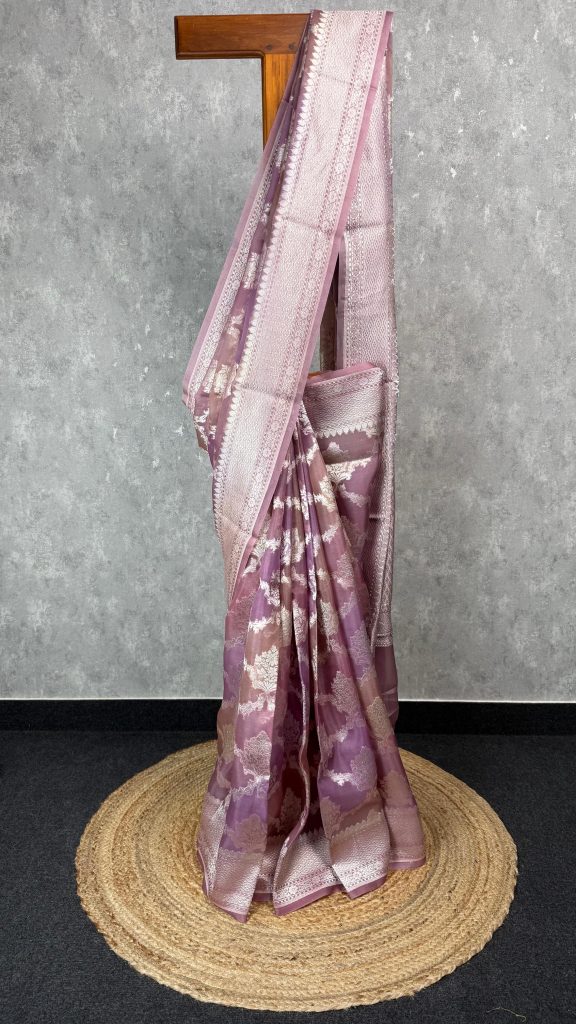 KORA HAND DYE SILVER BANARASI SAREE