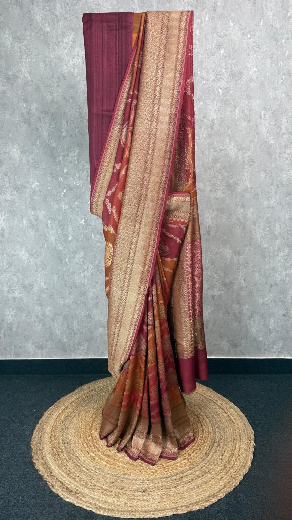 TUSSAR GEORGETTE HAND DYE BANARASI SAREE