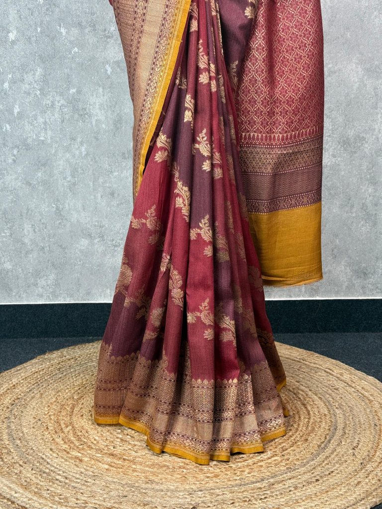 TUSSAR GEORGETTE HAND DYE BANARASI SAREE - Image 3