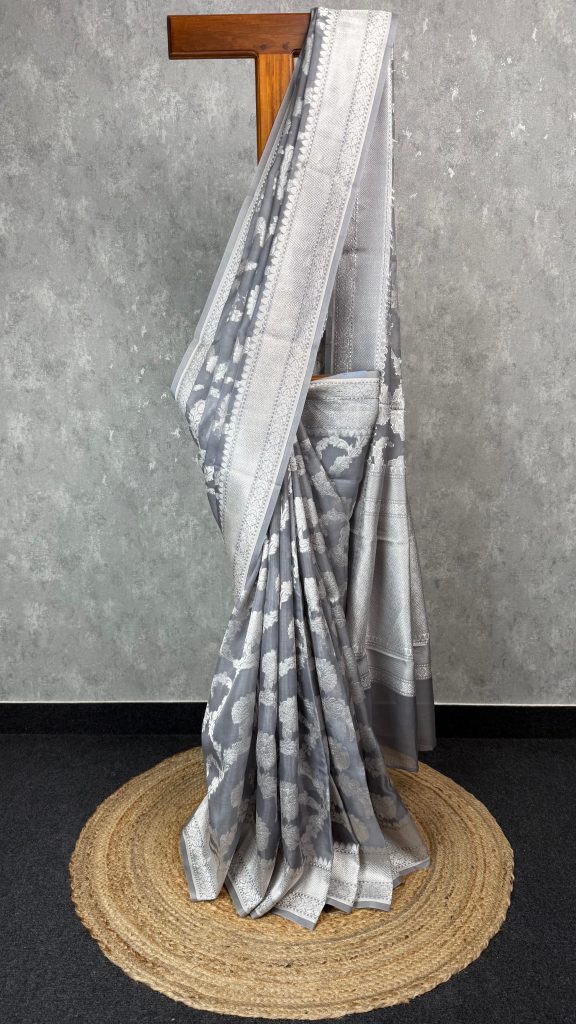 KORA GREY ZARI JAAL BANARASI SAREE