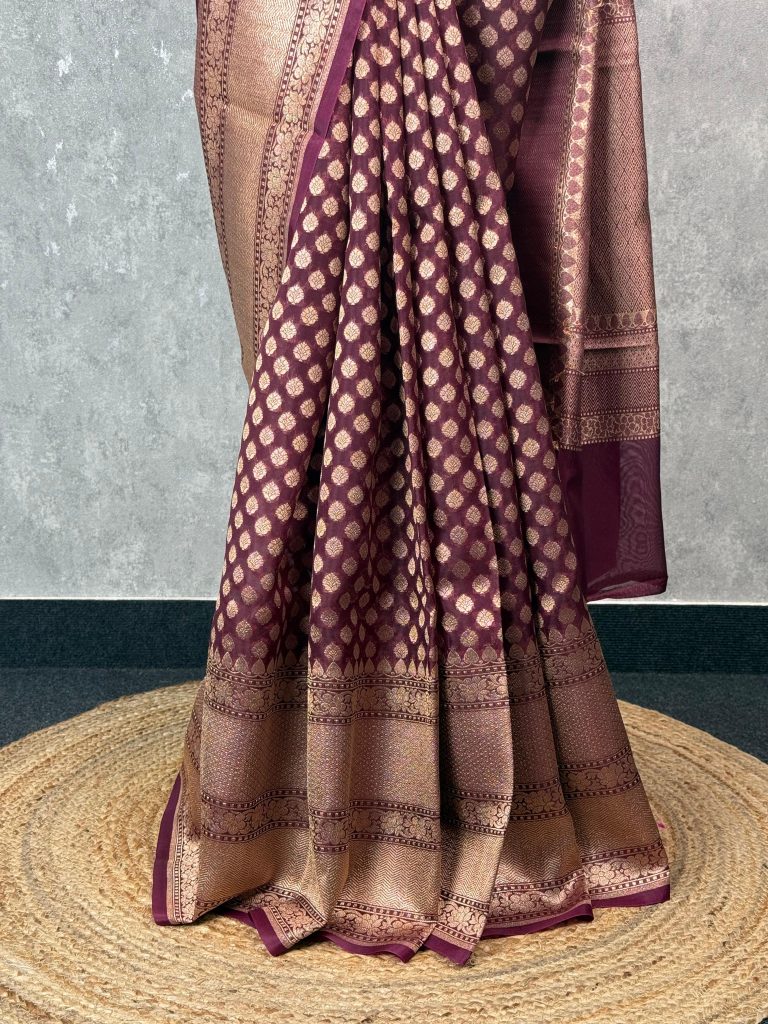 KORA WATER ZARI BHUTA BANARASI SAREE - Image 3