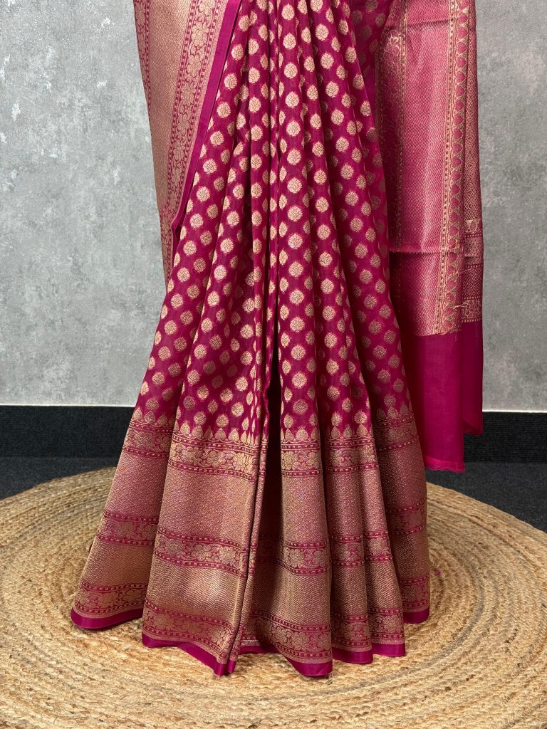 KORA WATER ZARI BHUTA BANARASI SAREE - Image 3