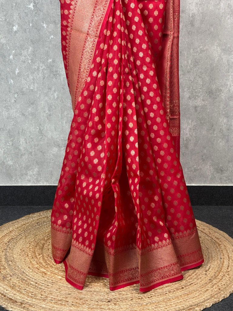 KORA WATER ZARI BHUTA BANARASI SAREE - Image 3