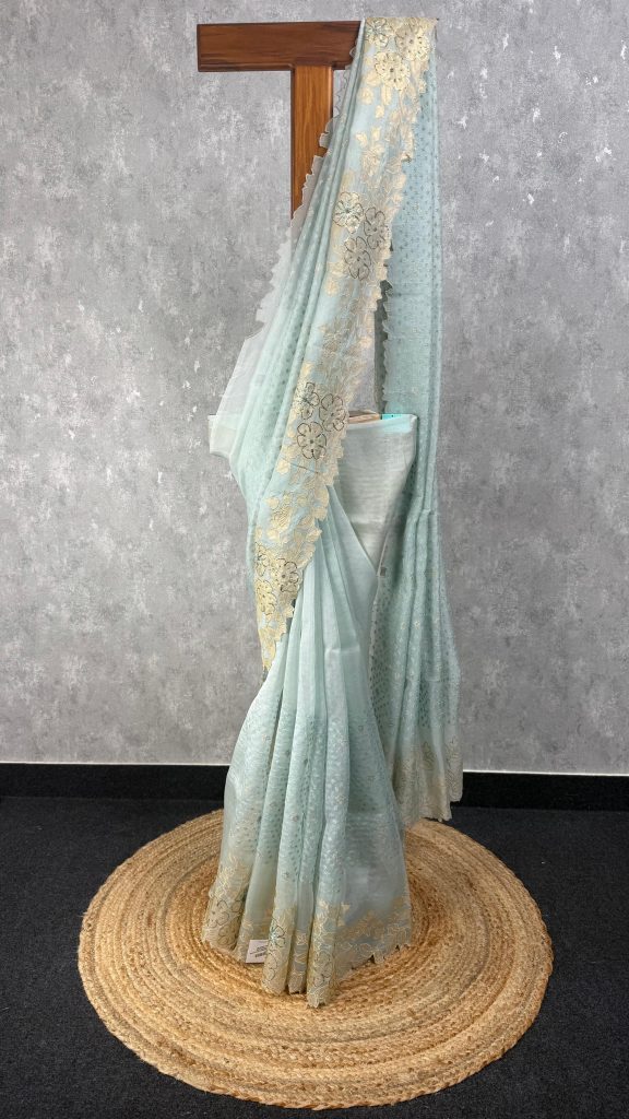 SILK ORGANZA APPLIQUE EMBROIDERY SAREE