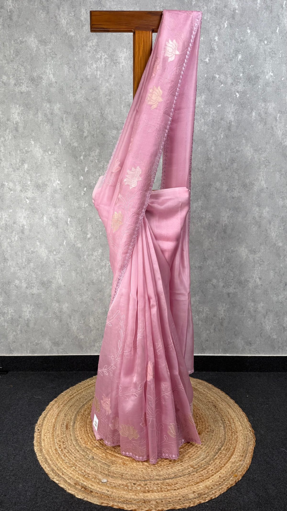 SILK ORGANZA  APPLIQUE EMBROIDERY SAREE
