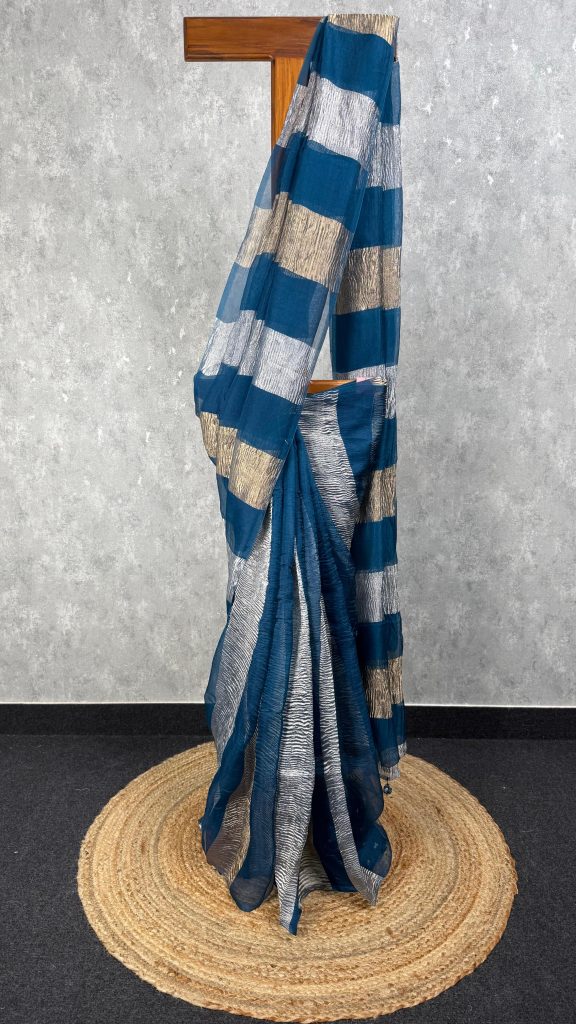 SILK ORGANZA CRUSHED ZARI SAREE
